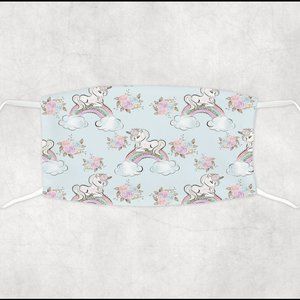 Girls Blue Gold Sparkly Unicorn Rainbow Handmade Soft Face Mask